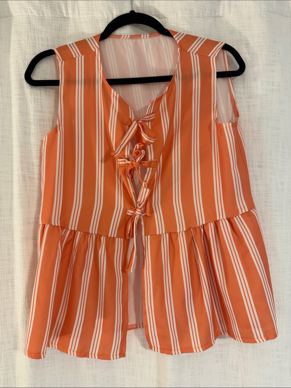 Women's Orange Striped Tie-Front Peplum Top